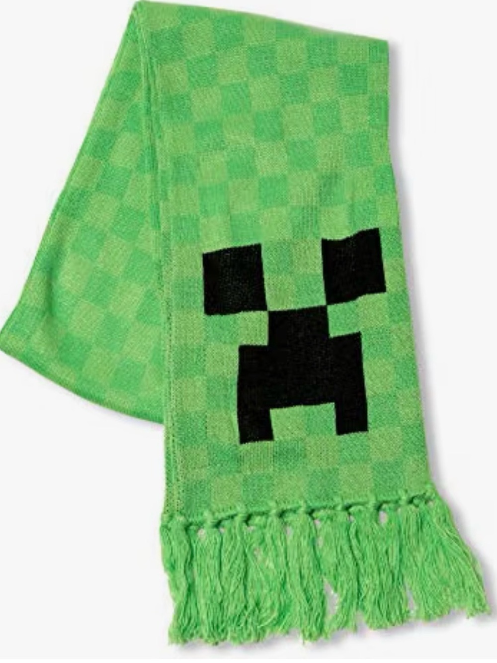 JINX Minecraft Creeper Face Fringed Knit Scarf NWT